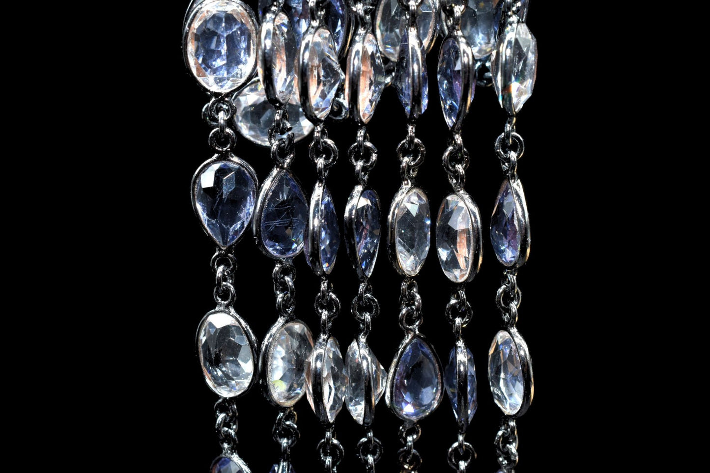 Crystal & Iolite Bezel link Chain I Handmade Bezel Link Chain, black rhodium Bezel Chain,Brass Chaina,Gemstone Connector Chain Per Foot