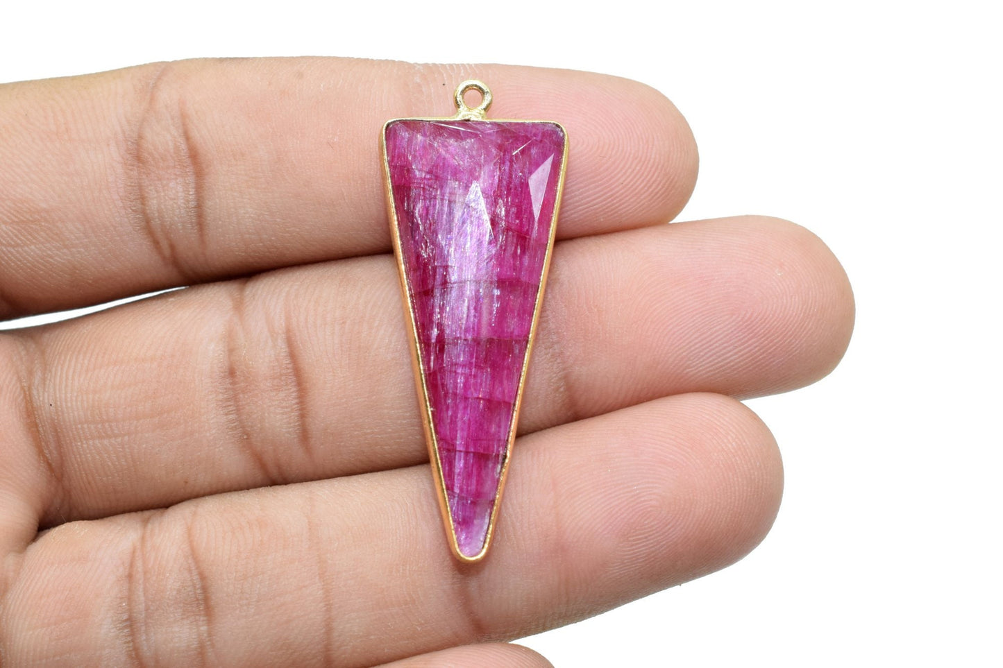 Ruby 16x38mm Trillion Shape bezel,Gold Plated bezel,Ruby Bezel Connector- Gemstone Connector, Ruby Connector Bead,Gemstone charms Connectors
