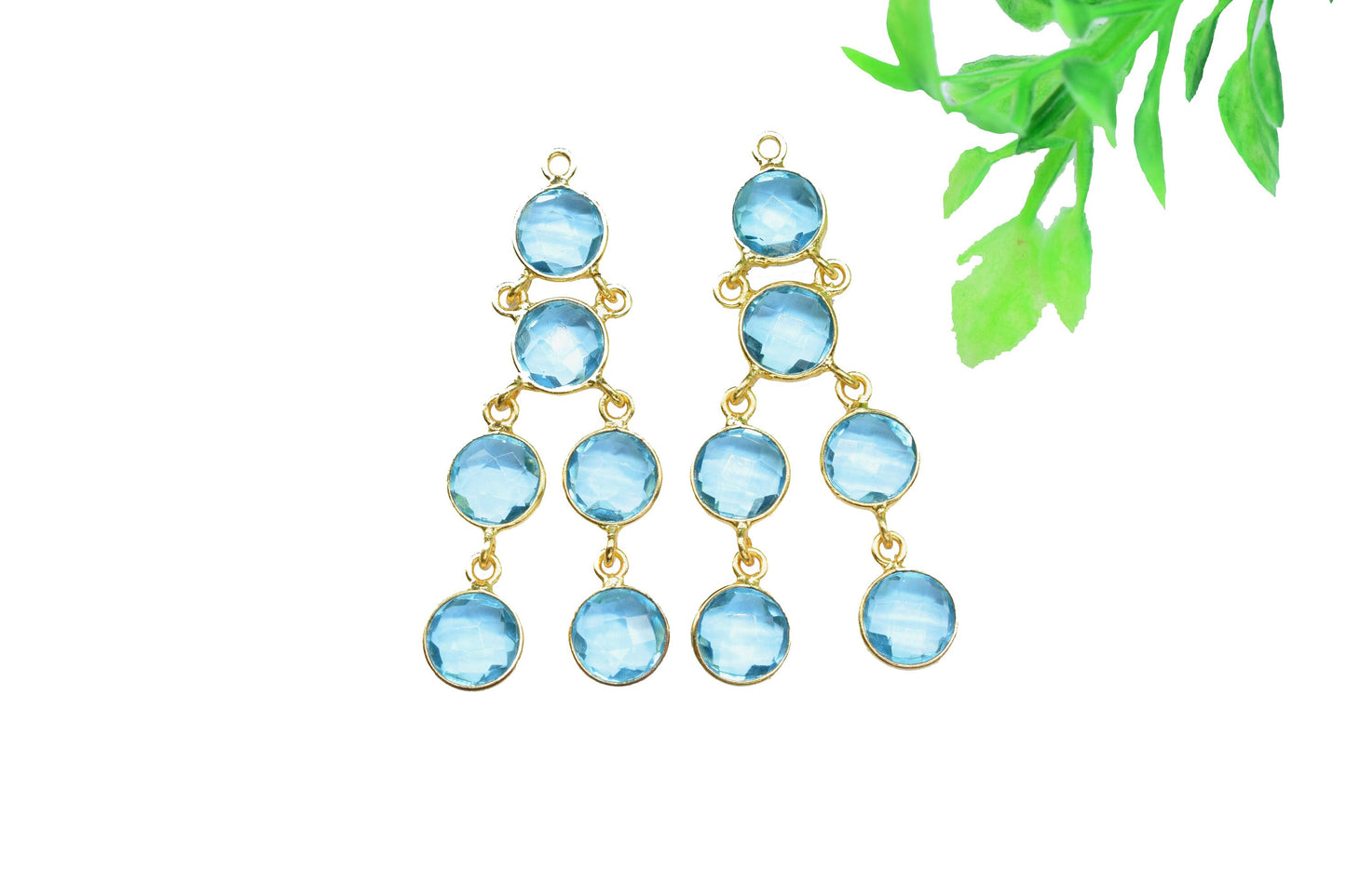 Gemstone Chandelier Earrings,Craft Supplies,Dangle Beads Earring,Handmade Jewelry,Round Bezel Earring,Components Earring,Station Link,Gift