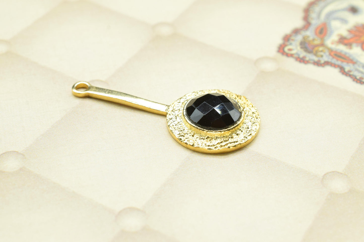 Black Onyx Pendant , Black Onyx Gemstone Handmade Pendant ,Single Bail Checker Cut Gemstone Connector, Gold Plated Connectors