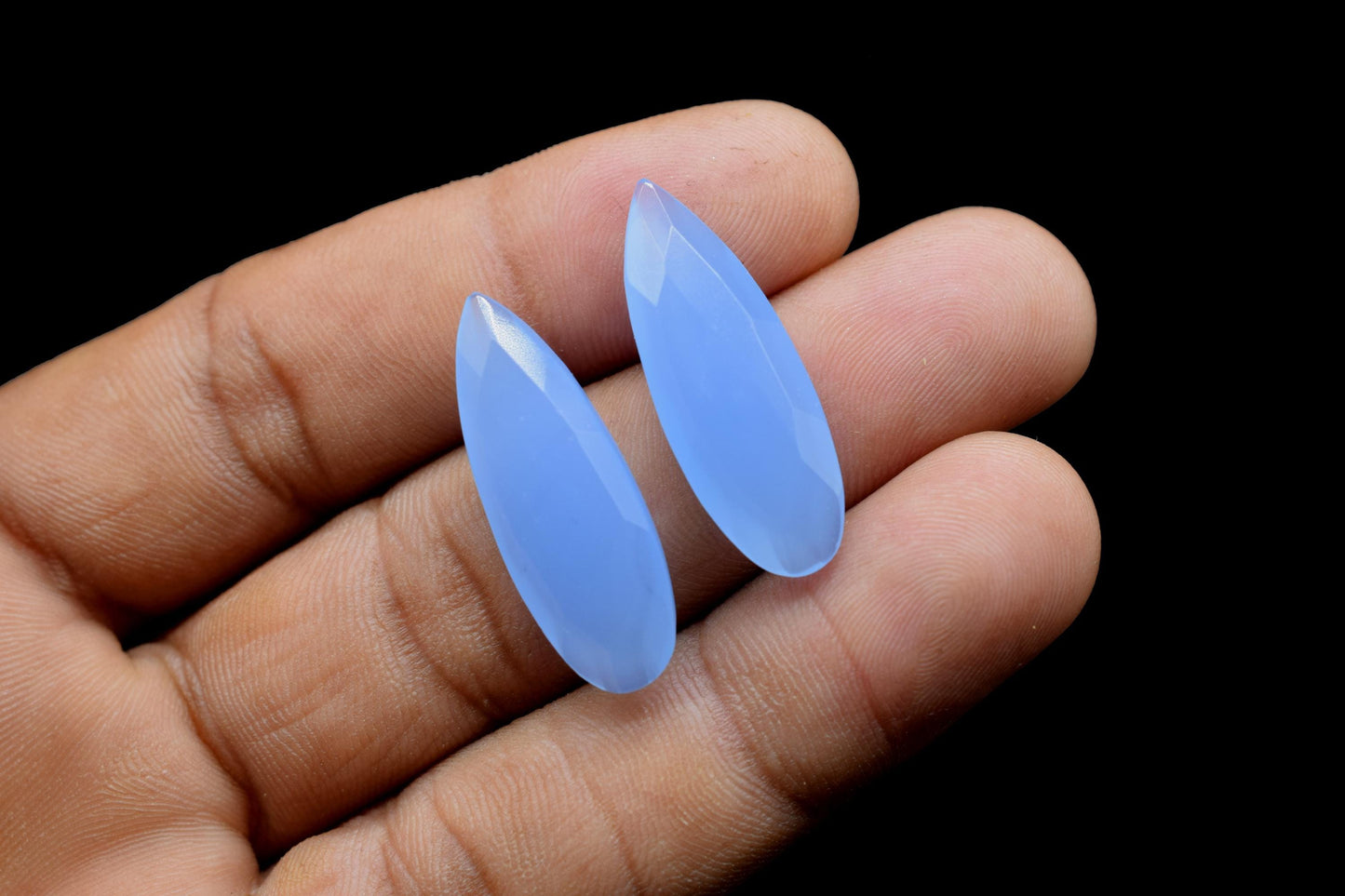Blue chalcedony Faceted 10x30mm Teardrop Shape Briolette,Chalcedony Semi Precious Bead Jewelry,Gemstone Both Side Cut Loose Fancy Beads,Gift