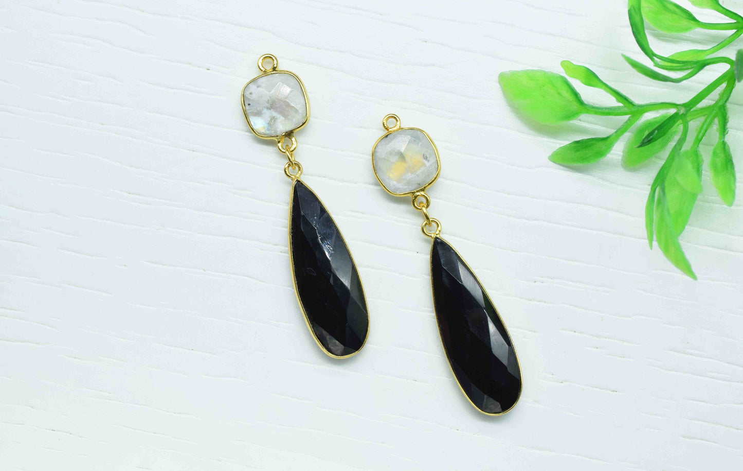 Black Onyx Dangle pendant Charms,Multi Gemstone pendant Connectors,Rainbow Dangle Earring,Handmade Station Bezel Link,Component jewelry Gift