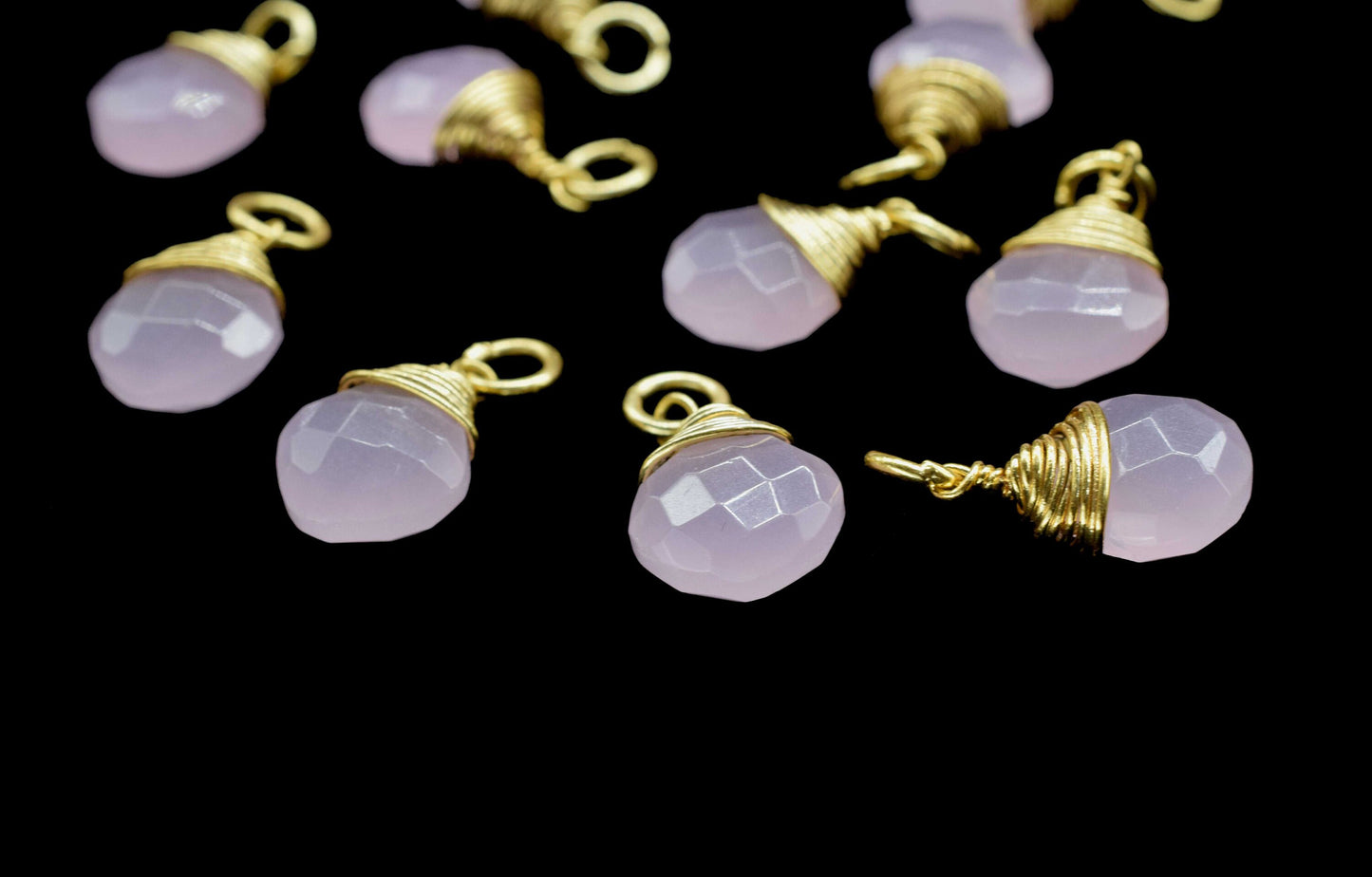 Pink Chalcedony Loop Connector,Pendant Jewelry,Wire Wrapped Necklace,Pink Chalcedony Square Faceted Connector,Gemstone Wire Wrapped Pendant