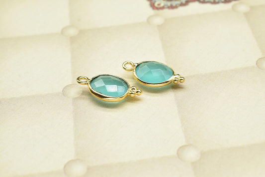 Aqua Quartz 8x10mm Gemstone Connector,Station Bezel Link Supply,Aqua Quartz Jewelry Making Craft,statement pendant charm,Oval Shape Pendant