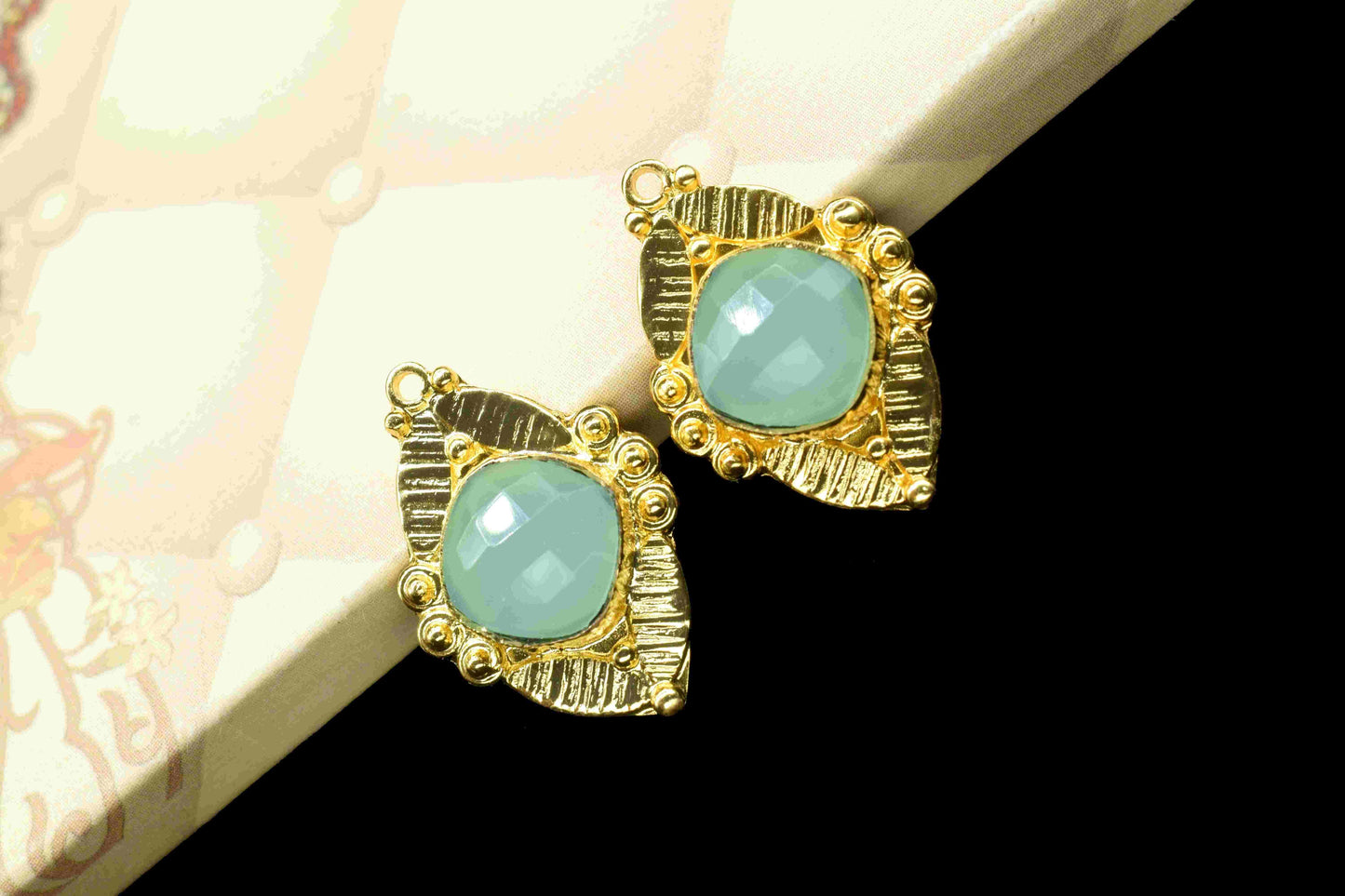 Aqua Chalcedony 10mm Cushion Shape Connectors,Gemstone Ear Post Studs Connector Jewelry,Aqua Earrings Jewelry,Aqua Gemstone Pendant Jewelry