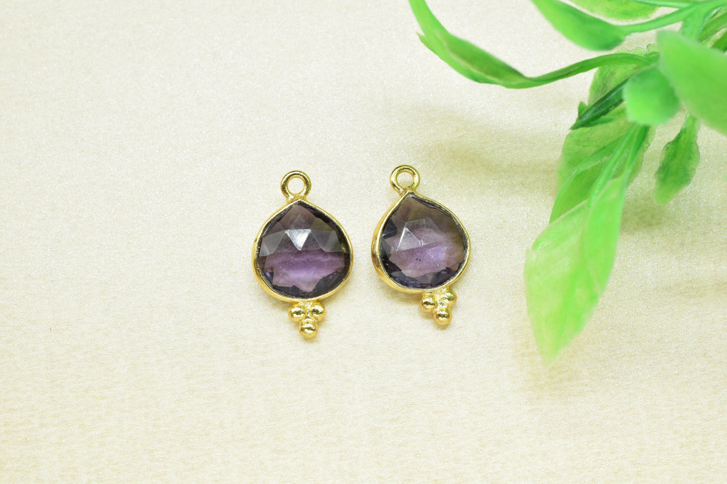 Amethyst Gemstone 10mm Heart Shape connectors,Amethyst Gold Plating charms Pendant Jewelry,Amethyst Gemstone Single bail connector,Gift