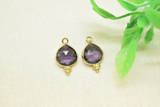 Amethyst Gemstone 10mm Heart Shape connectors,Amethyst Gold Plating charms Pendant Jewelry,Amethyst Gemstone Single bail connector,Gift