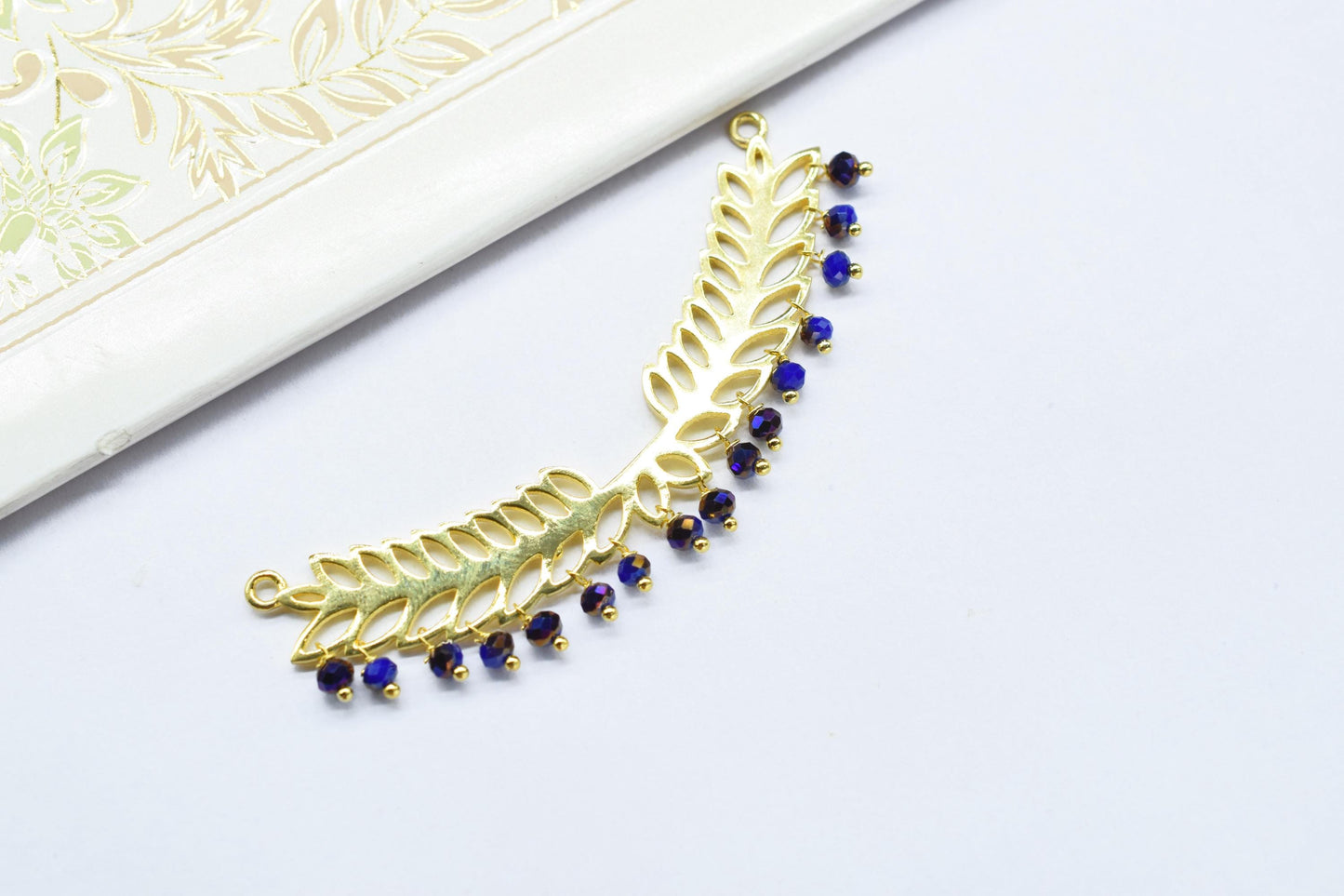 Blue Sapphire Beads Dangle Charms,Wedding Hair Vine Connectors,Gemstone Leaf Pendant Necklace,Component Leaf Charms,Handmade jewelry,Gift