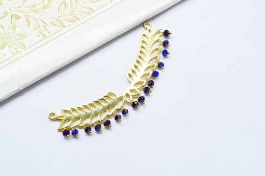 Blue Sapphire Beads Dangle Charms,Wedding Hair Vine Connectors,Gemstone Leaf Pendant Necklace,Component Leaf Charms,Handmade jewelry,Gift
