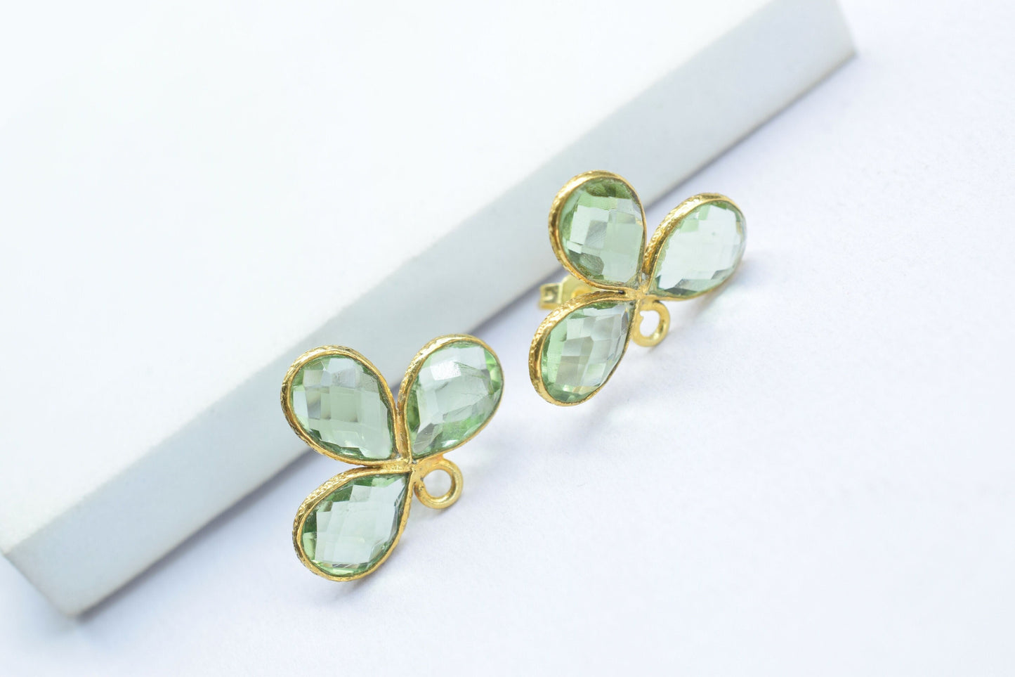 Green Amethyst Gemstone Earring Connector/Gold Plated Jewelry/Amethyst Handmade Jewelry/Bezel Component/Jewelry making Stone/Pear Shape/Gift