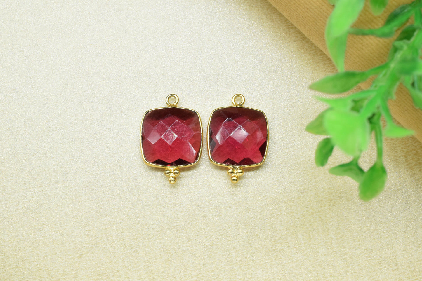 Pink Tourmaline 14mm Cushion Bezel charms,Station Bezel Jewelry Supplies,Square Shape Pendant,Pink Tourmaline Gemstone Connector,Square Bead