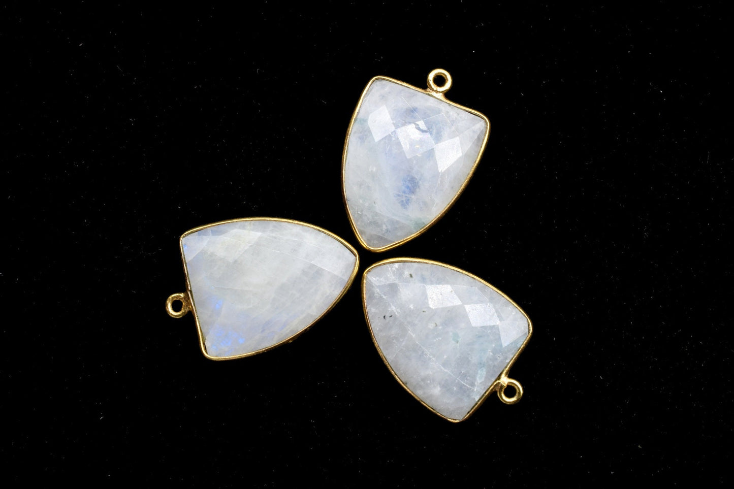 Moonstone 17x22mm Triangle Shape Single loop charms,Rainbow Moonstone, Triangle Shape Connector,Moonstone Triangle Pendant 24k Gold Plated