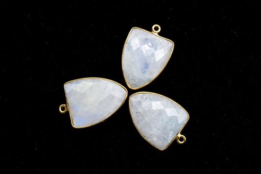 Moonstone 17x22mm Triangle Shape Single loop charms,Rainbow Moonstone, Triangle Shape Connector,Moonstone Triangle Pendant 24k Gold Plated