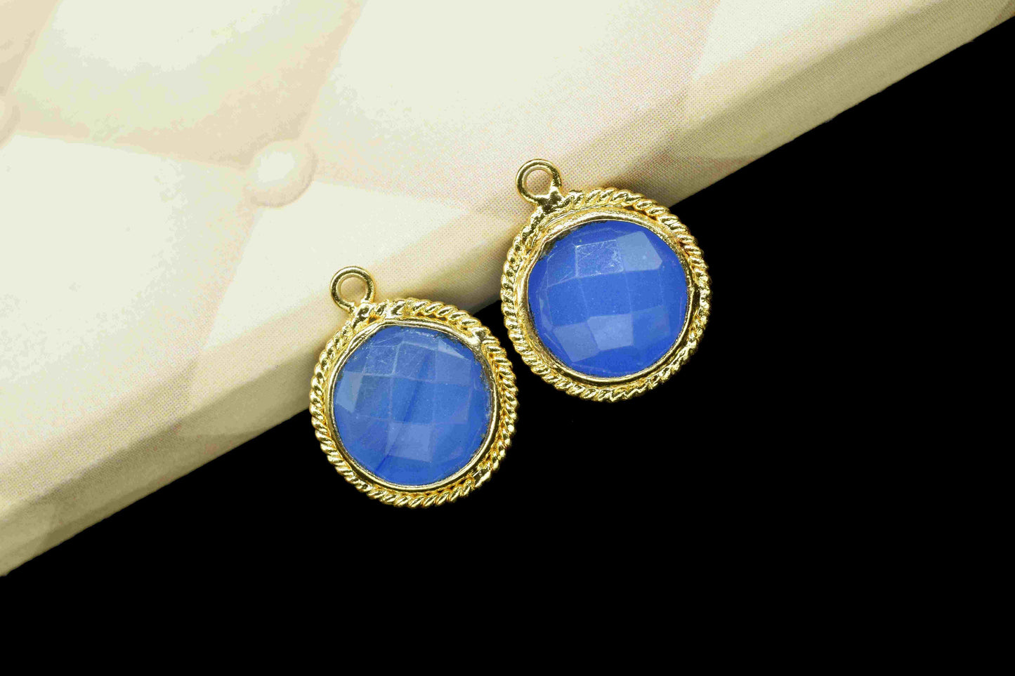 Blue Chalcedony 10mm Round Shape Single Bail Connector,Blue Chalcedony Gold Plating Gemstone Bezels Connector,Chalcedony Single Loop Charms