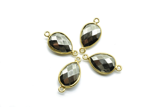 Natural Pyrite 10x14mm Pear Double bail connectors,Pyrite gold connectors,Pyrite Double bail Gold Plated bezel, Pyrite jewelry making charms