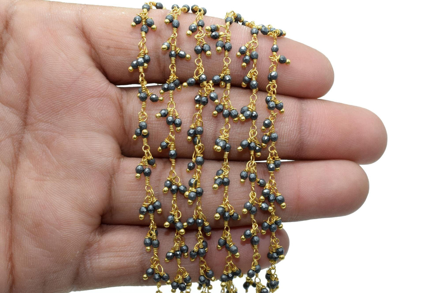 Pyrite 2mm Cluster Rosary Chain,Pyrite Rosary Faceted Chain,Wire Wrapped Beaded Chain By Foot,Unqiue beaded Chain,Pyrite Dangling Chain,