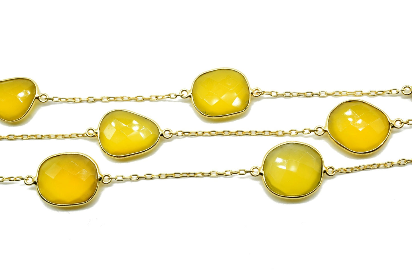 Yellow Chalcedony Bezel Connector Chain,Free Size Faceted Gemstone Connector Chains,Handmade Bezel Link Chains,Gold Plated Bezel Link Chains