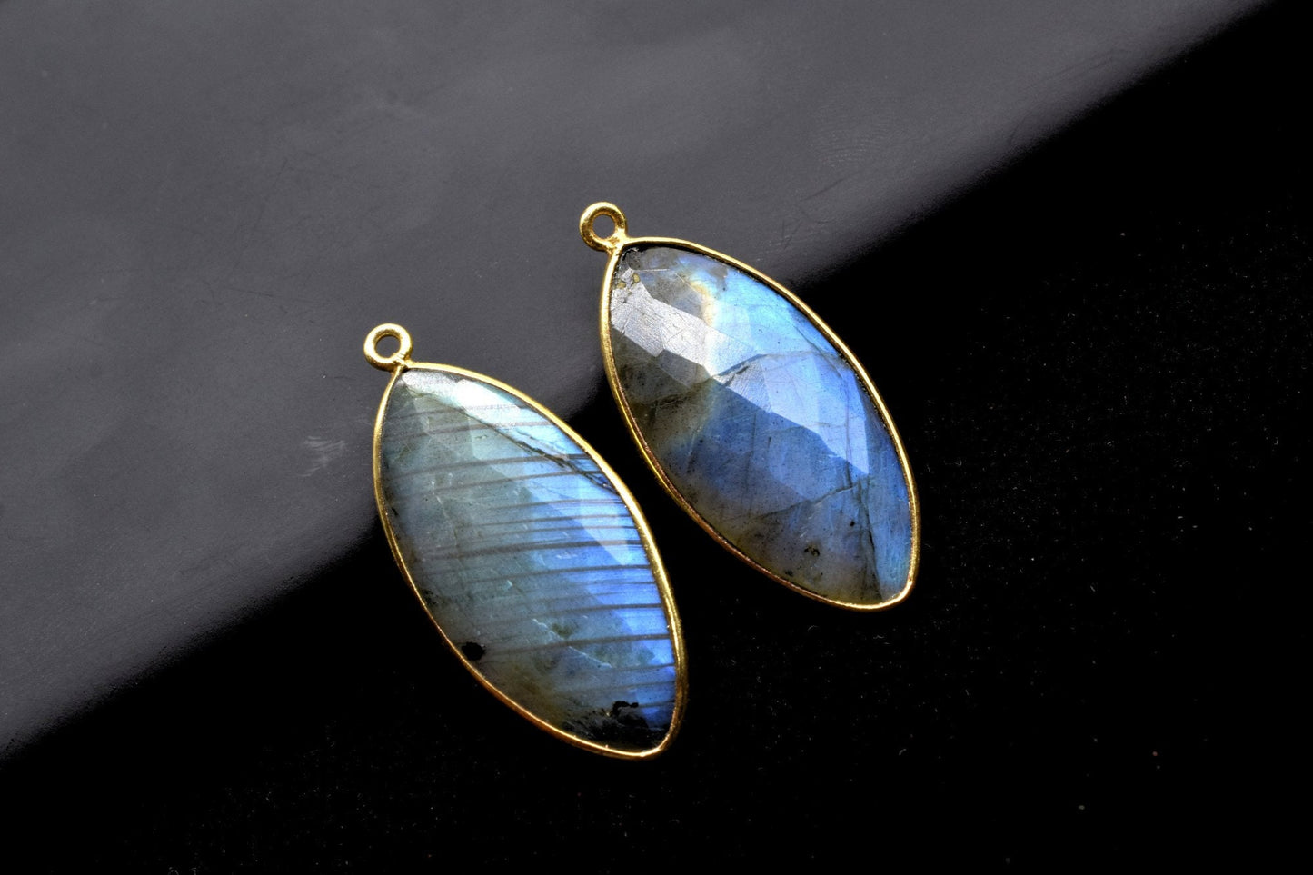 Labradorite 15x30mm marquise shape Single bail charms,Labradorite marquise Connector Pendant,Bezel Link Single Bail Connectors,Labradorite