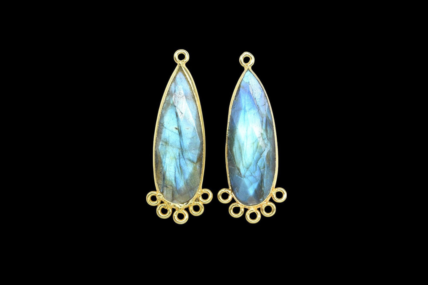 Labradorite 10x30mm Teardrop Bezel Charm/Charms Connector/Handmade Jewellery Connectors/Gemstone Brass Component/Women Jewelry/Gift