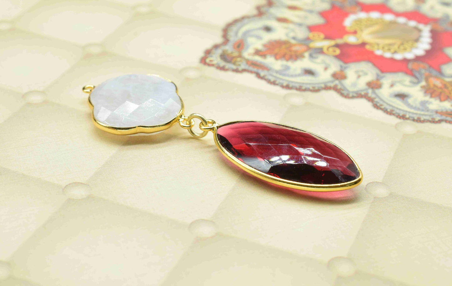 Pink Tourmaline +  Moonstone Component Pendants ,Multi Stone Dangle Earrings ,Earring Component Jewelry ,Dangle pendant Charms,B'day Gift