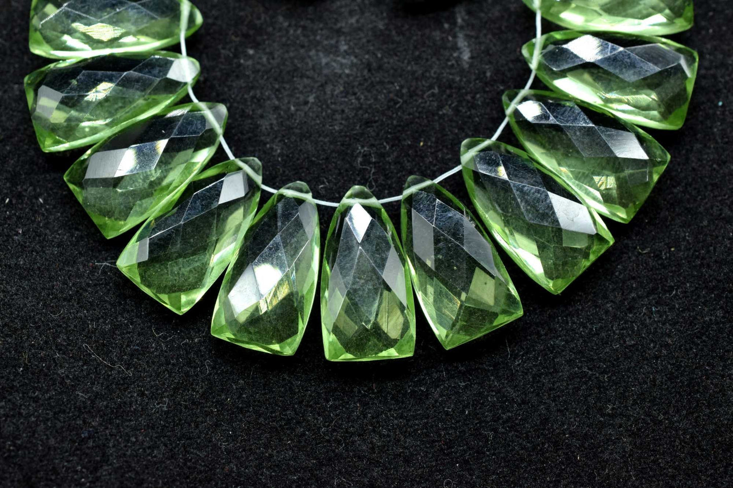 Green Amethyst long Trillion beads,8x16mmTrillion Faceted Beads,Green Amethyst pyramid shape beads,pyramid shape Briolettes,Amethyst Beads