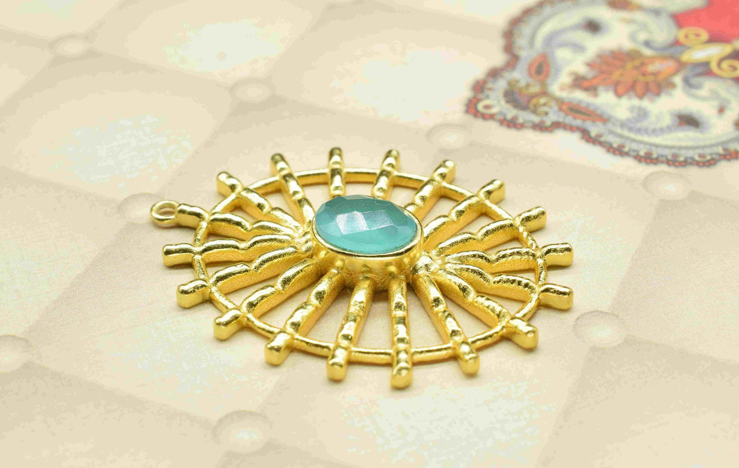 Aqua Chalcedony Gemstone Component,Single Bail Charm, Chalcedony Connector Pendant, Gold Plated Connectors,Pendant Jewelry,Earring Component