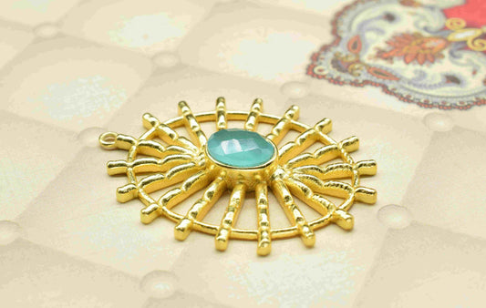 Aqua Chalcedony Gemstone Component,Single Bail Charm, Chalcedony Connector Pendant, Gold Plated Connectors,Pendant Jewelry,Earring Component