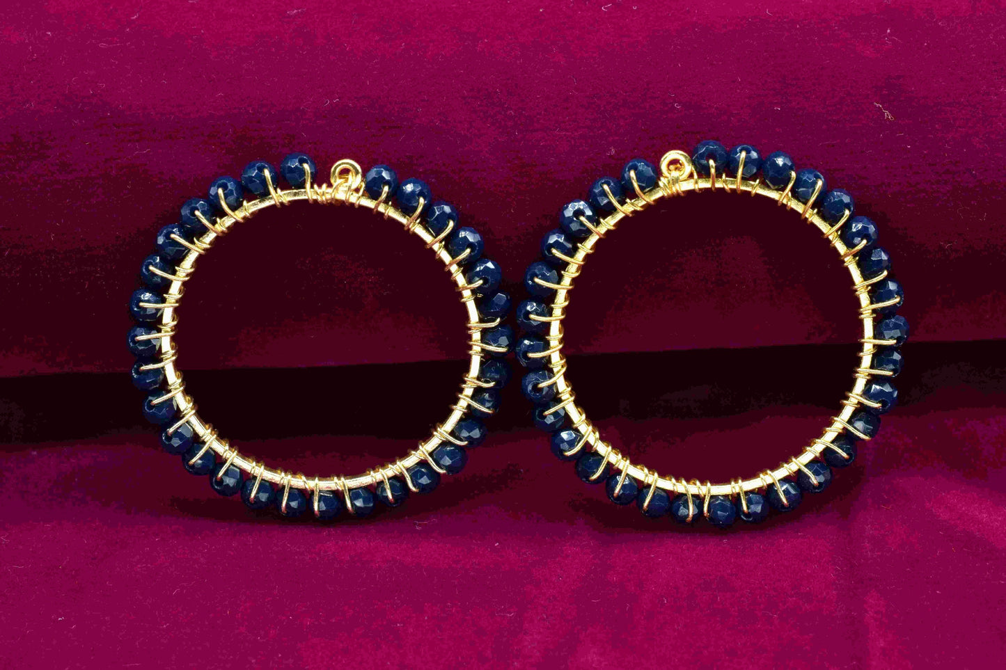 Blue Agate Wire Wrapped Dangle Connector,Circle Pendant Components,Handmade Earring,Beaded Hoop Earring,Finding Component Blue Agate Jewelry