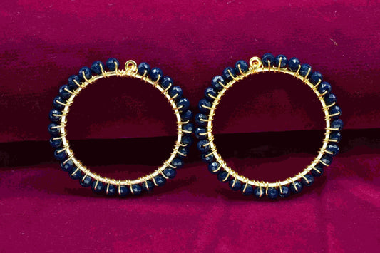 Blue Agate Wire Wrapped Dangle Connector,Circle Pendant Components,Handmade Earring,Beaded Hoop Earring,Finding Component Blue Agate Jewelry