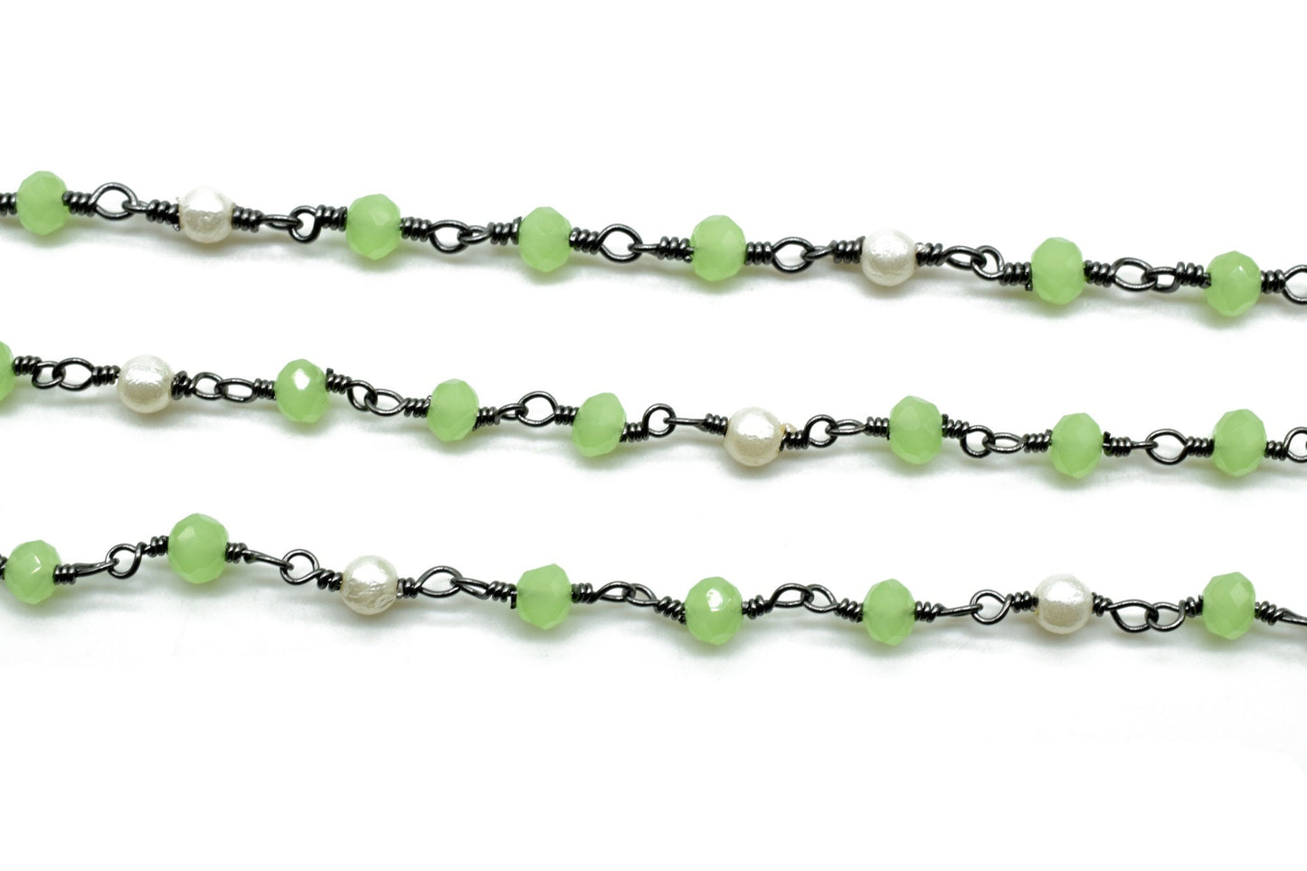 CHrysoprase faceted Rosary Style Beaded Chain -Chrysoprase 3mm Beads wire wrapped chain ,Gold Rosary Long Layering Necklace,pearl rosary