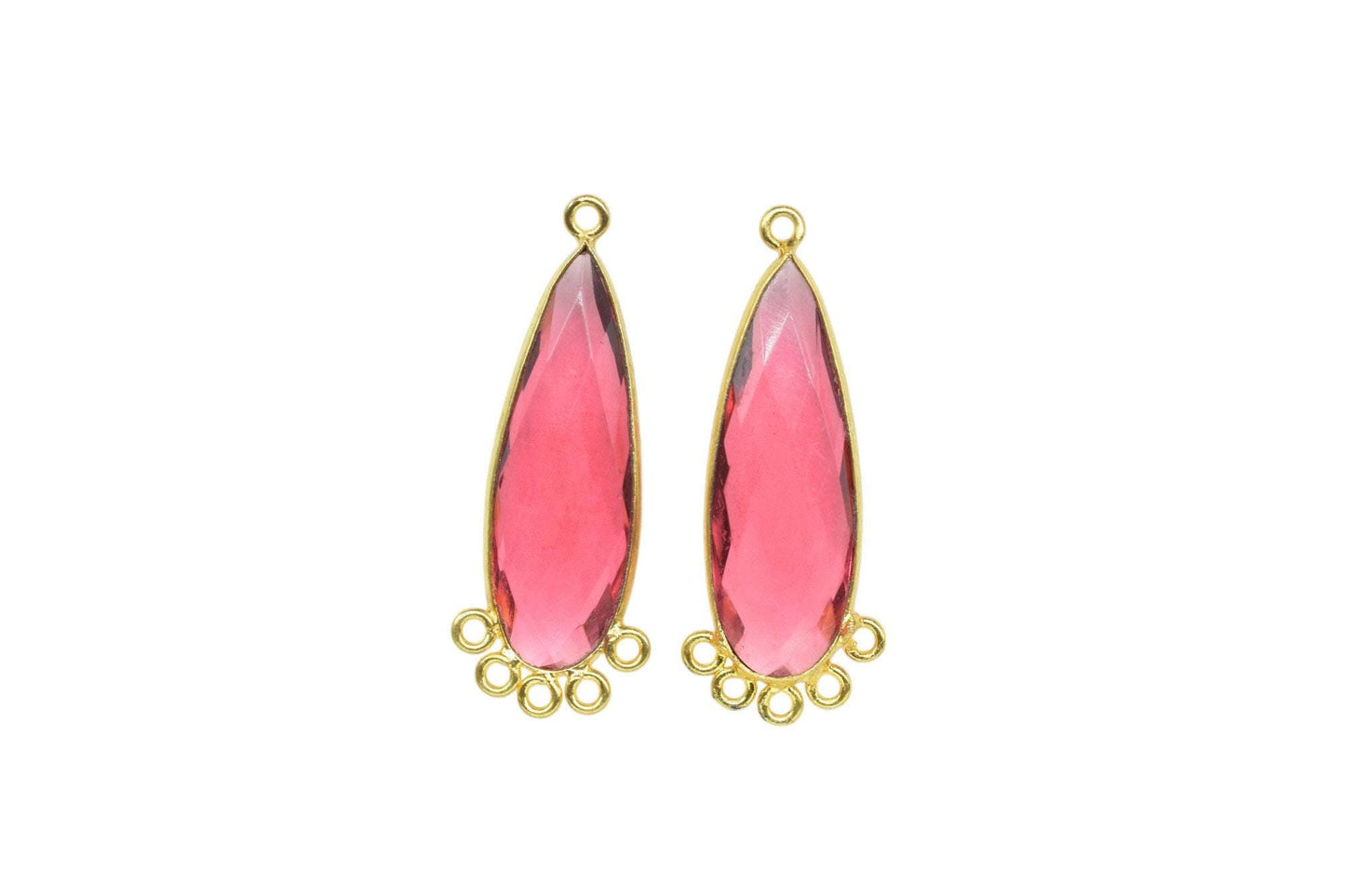 Pink Tourmaline 10x30mm Teardrop Bezel Charm/Charms Connector/Handmade Jewellery Connectors/Gemstone Brass Component/Women Jewelry/Gift