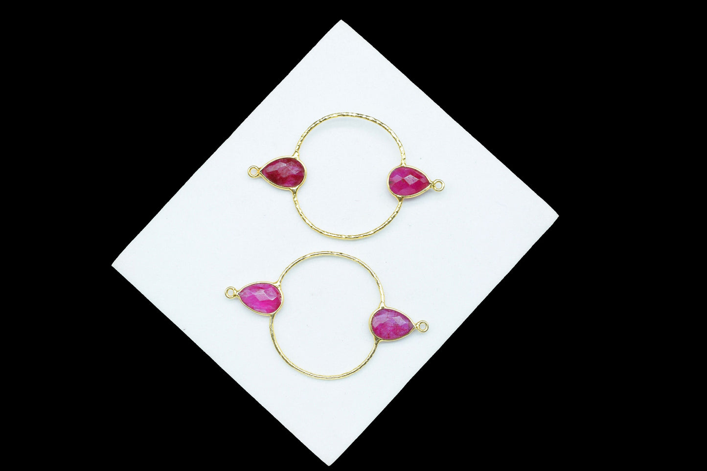 Ruby Bezel Connector,Handmade jewellery,Double Bail Connector,Ruby Jewelry Components,Pear Shape Bezel Charms,Ruby Earring Connectors,