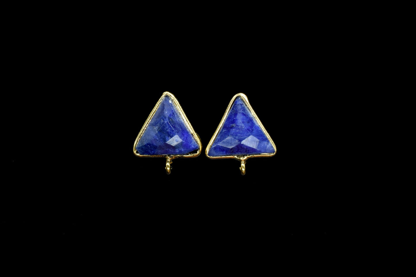 Blue Sapphire 11mm Trillian Earring Connector,Blue Sapphire post stud,Gold Plated Connector,Single Loop Gemstone Stud Ear post,Studs