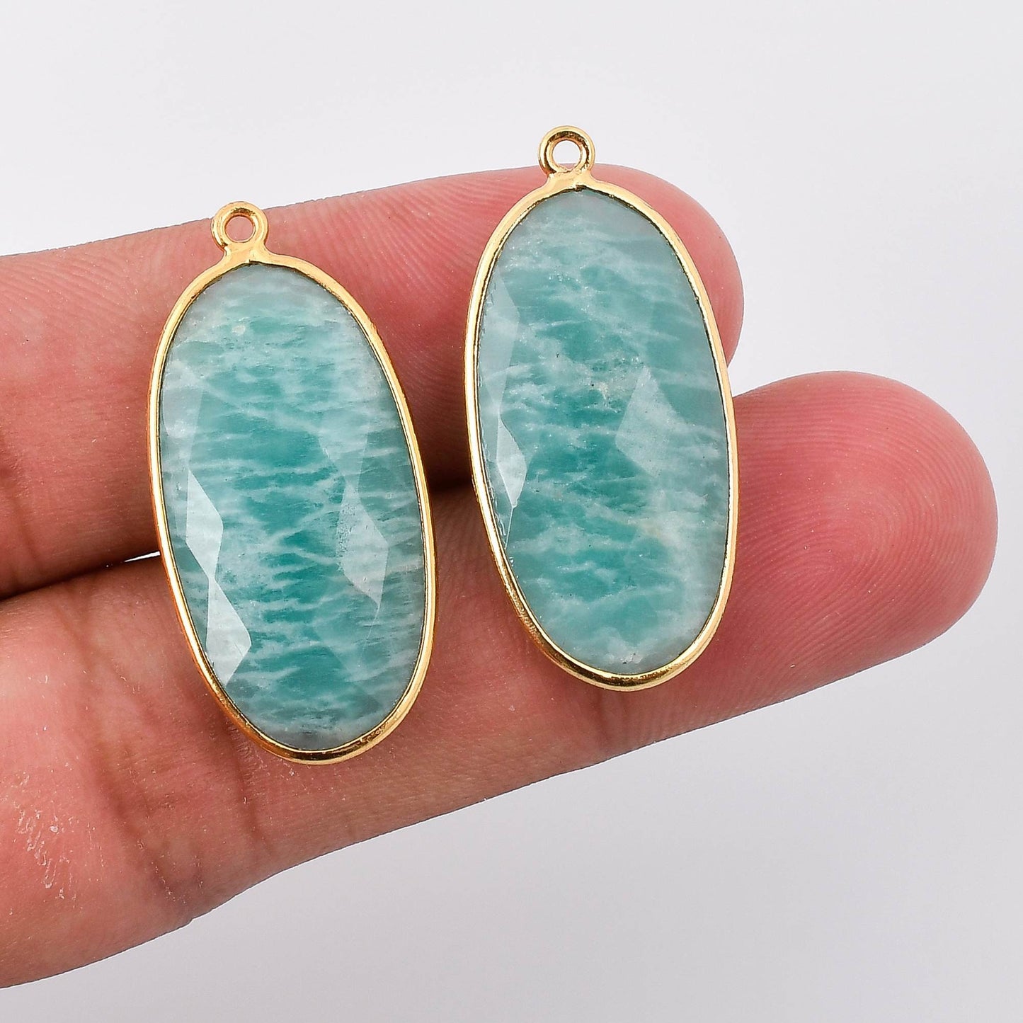 Amazonite 14x28mm Bezel Charm Pendant,Oval Shape Gold Plated bezel,Gold Vermeil Bezel,Amazonite jewelry making charm,Gold-Filled bezel charm