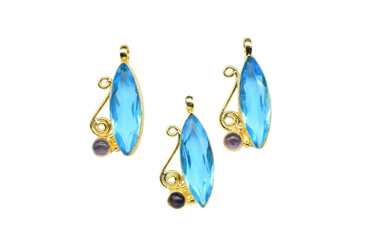 Sky Topaz Designer Pendant Charm,Brass Pendant,Handmade Craft,Marquise shape Pendant Jewelry,Gemstone Pendant,Statement Pendant,Loop Pendant