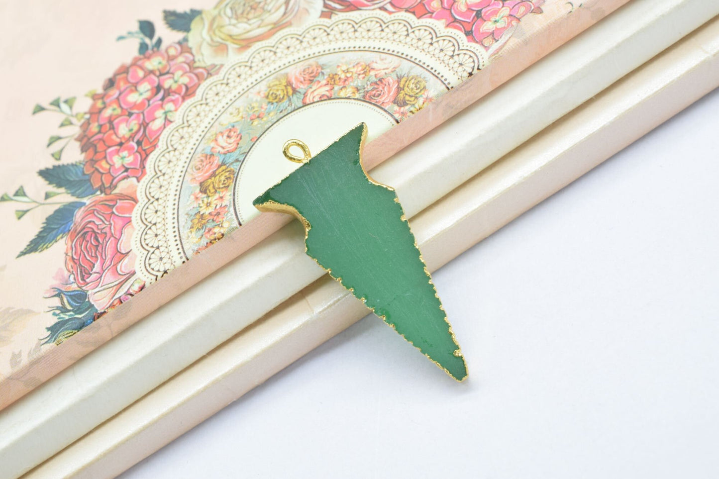 Prehnite Arrowhead Pendants,Handmade Fancy Shape Pendants,Necklace Connectors jewelry,Gemstone Electroplated Charms,Single Bail Connectors