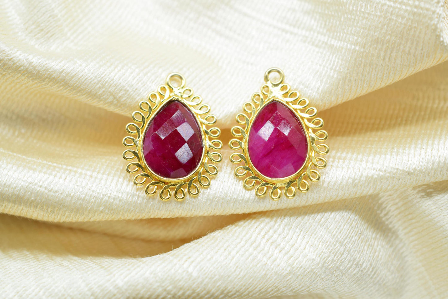 Natural Ruby 10x14mm Teardrop Charms,Gemstone Pendant,Handmade Jewellery Connector,Single Bail Pendant,Ruby Bezel Charms,Necklace Pendant