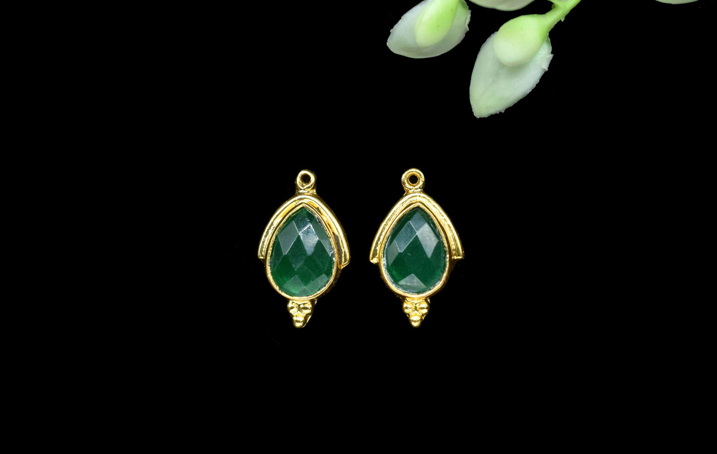 Green Onyx 9x13mm Bezel Connectors,Green Onyx Faceted jewelry making charm,Single bail connnectors,Green Onyx Gemstone Teardrop bezel,Gift