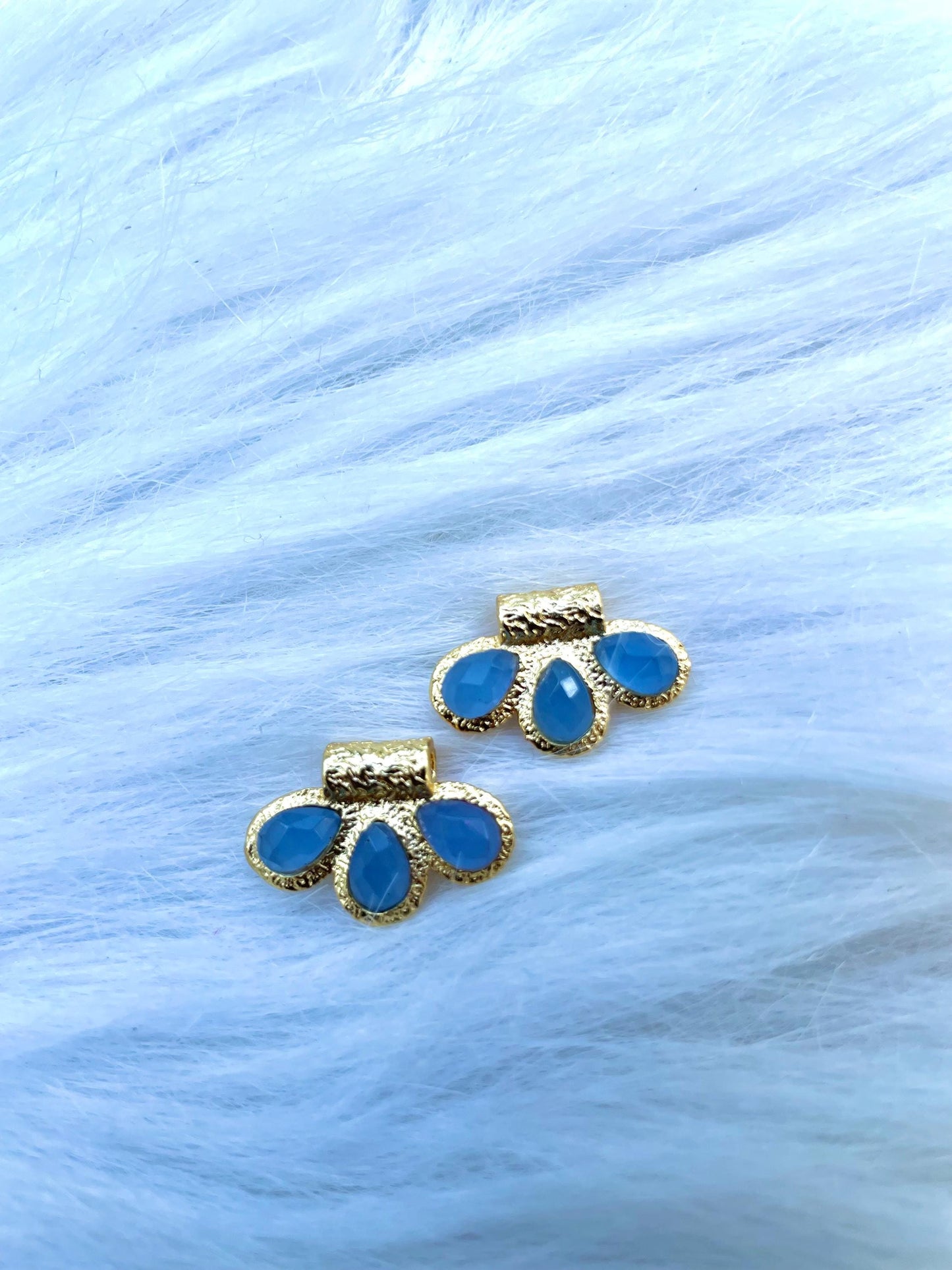 Blue Chalcedony Connector Charms/Gold Plated Pendant/Handmade Jewelry/Three stone Pendant/Women Jewelry/Brass Connector Jewellery/Bday Gift