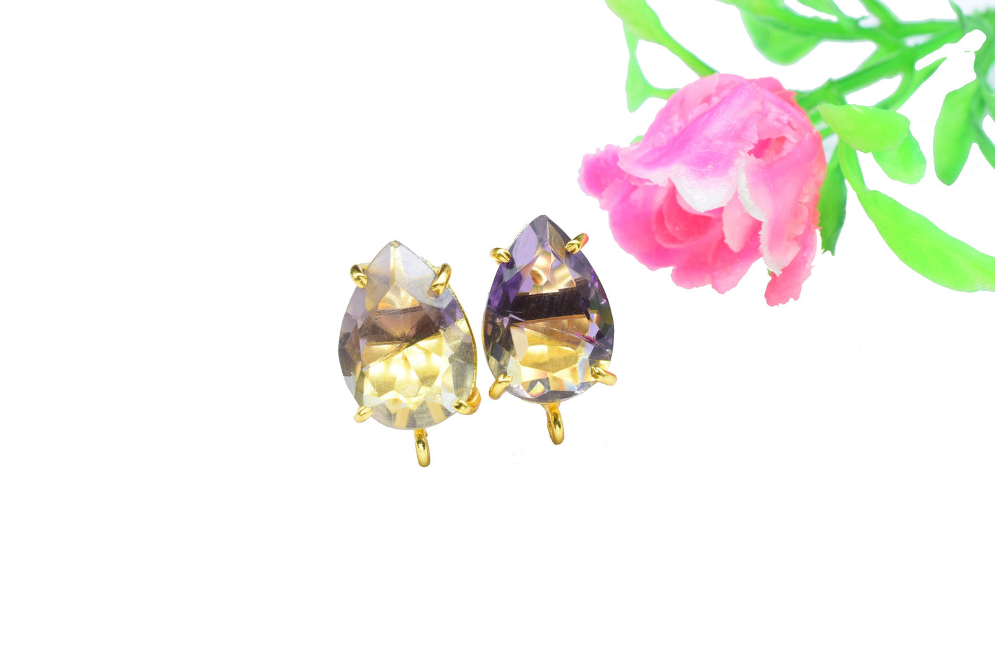 Amethyst Components Earring,Prong Bezel Earring,Gemstone Station Link,Citirine Studs Earring,Craft Supplies,Handmade Beads Jewelry,Gift