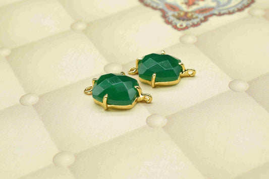 Green Onyx Gemstone 10x12mm Bezel Connector Jewelry,Green Onyx Handmade Gemstone Bezel,Green onyx Rectangle Shape double bail connector,Gift
