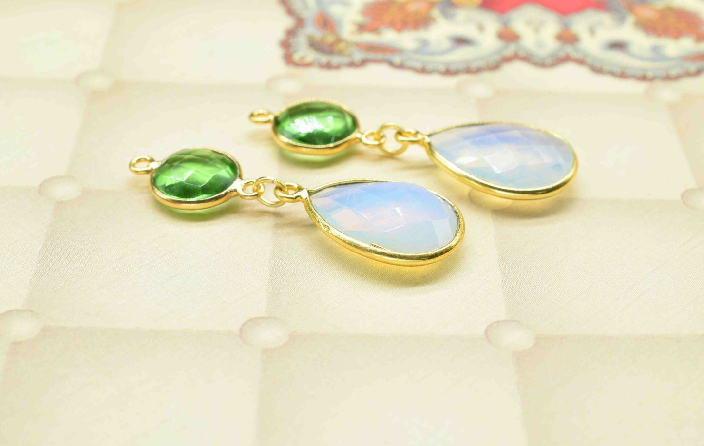 Opalite Dangle pendant Charms,Multi Gemstone Dangle Earring,Handmade jewelry,Green Amethyst pendant Connectors,Station Link,Earring jewelry