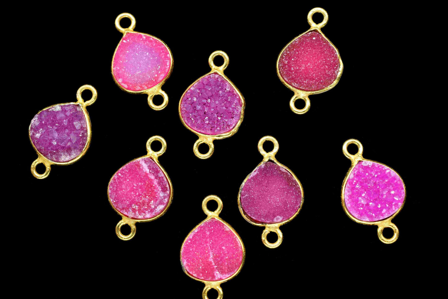 Pink Druzy Gemstone Pendant,Druzy 8mm Heart Shape Component,Double Bail Pendant Jewellery,Electroplated Connector Earring Jewelry DIY Making