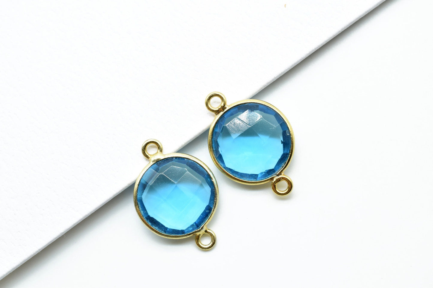 London Blue Topaz 12mm Round double bail connectors,Blue Topaz Pendant,Topaz double loop connectors,Blue Topaz charms,Blue topaz bezels
