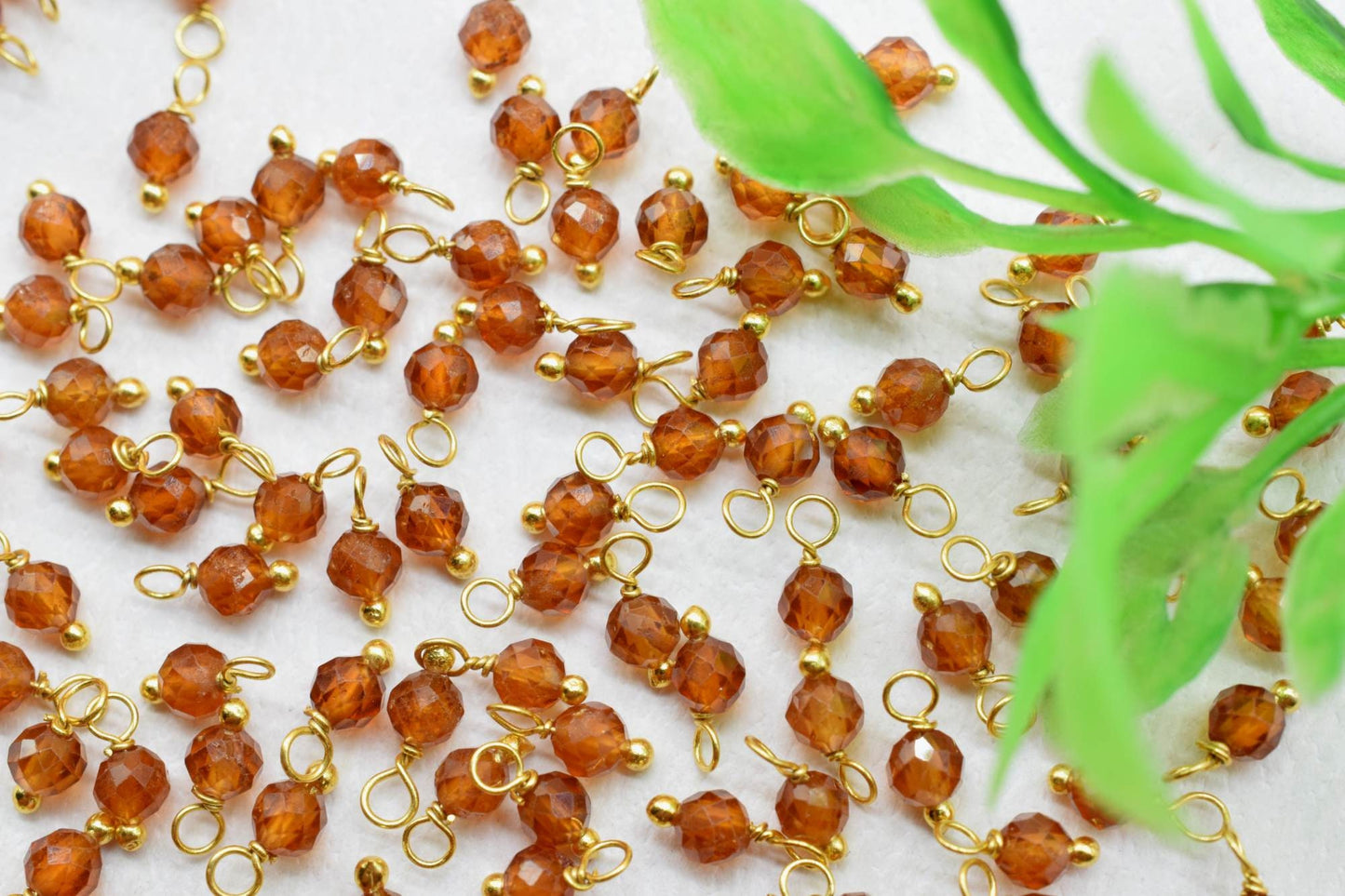 Hessonite Garnet Single wire wrapped Beads,Earring Connectors,Hessonite Garnet Faceted Beads,Hanging Beads,Jewelry Making Supply,Tiny Charms