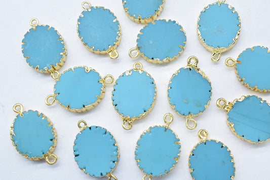 Turquoise Double Bail Connector,Cabechon Pendant Charms,Handmade Pendants,Oval Shape Pendants,Gemstone Connector,Electroplated Jewelry Gift