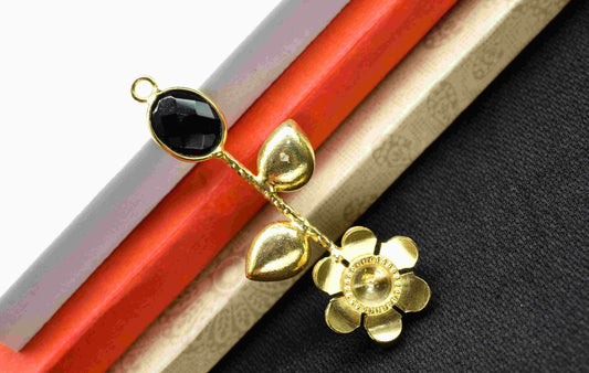 Black Onyx  Gemstone Pendant , Handmade Pendant , Single Bail Gemstone  Connector, Gold Plated Gemstone Connectors , Summer Collection