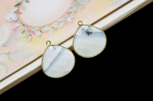 Dendrite Opal 20mm Heart Shape Charm,Bezel Heart Shape Connector,Single Flat Bail links, charms,Dendrite Opal Faceted Heart Shape Connector