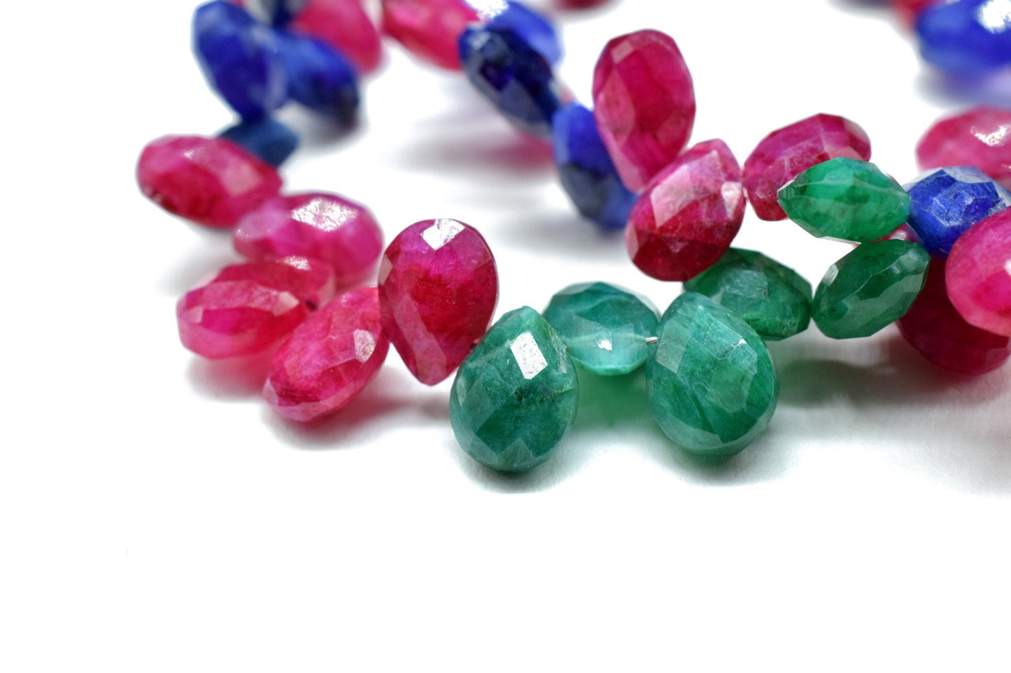 Multi Precious stones Faceted Pear Shape Beads Strand,6x8mm Teardrop Emerald Faceted Beads,Sapphire pear shape Strand,Ruby Faceted Briolette