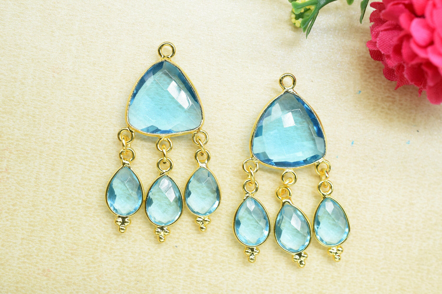 Sky Topaz Bezel Charms Connector/Dangle/Connector Bezel Jewelry/Connector/Station Bezel Link Pendant/Handmade Jewelry/Women jewelry/Gift